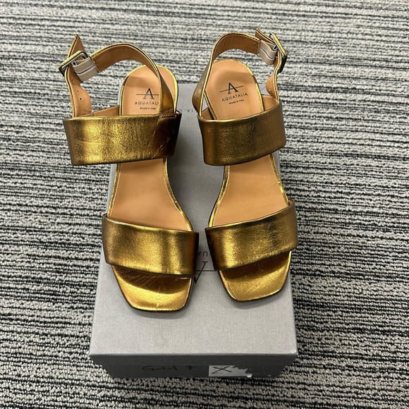 🔥🔥🔥Aquatalia Metallic Gold Leather Sandals Heels Size 7 - Picture 4 of 15
